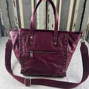 Sorial Leather Deep Burgundy Studded Tote